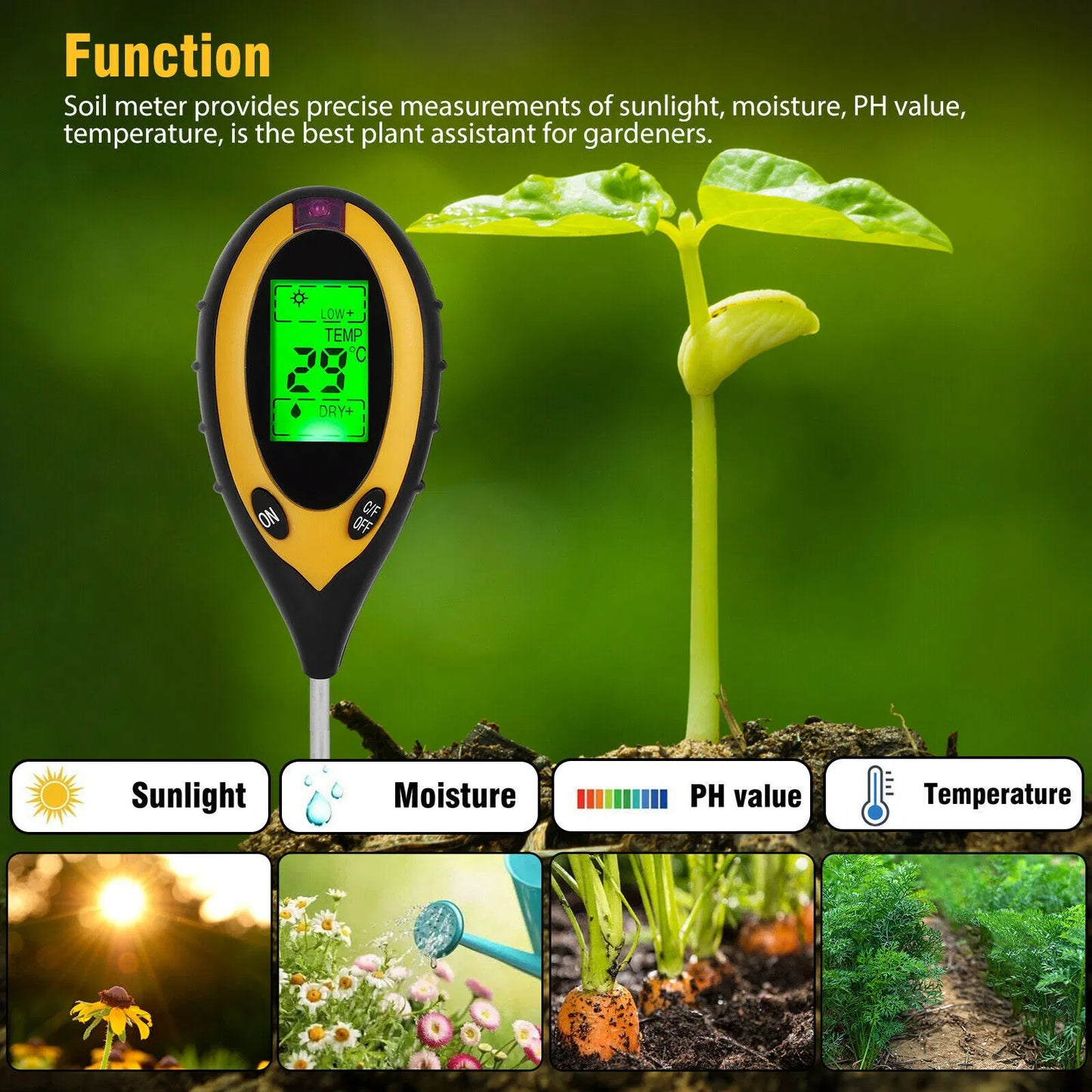 Soil PH And Moisture Light Intensity Test Meter Plant Tester For Plants Growth