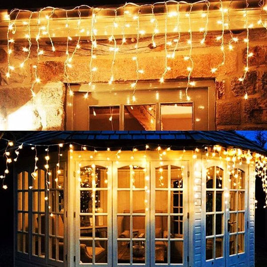 Warm Yellow Curtain Icicle Lights Wedding Party LED Fairy Christmas Indoor Outdoor