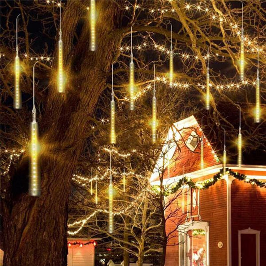 Warm Yellow 50cm Lights Meteor Shower Rain 10 Tube Xmas Snowfall Tree Outdoor Light