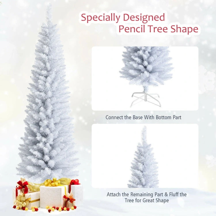 6 Feet Unlit Artificial Slim Pencil Christmas Tree with Metal Stand