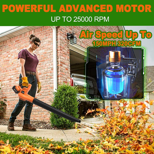 24V Cordless Leaf Blower with 2* 4.0 Ah Batteries & Blow Tubes, Up to 150MPH