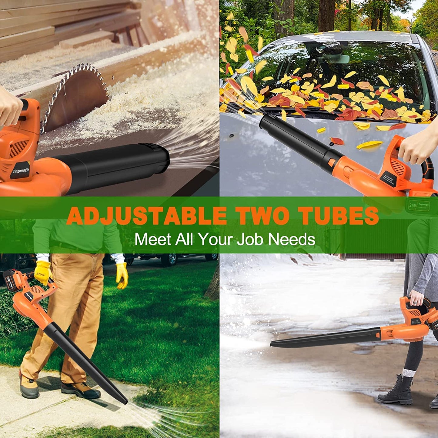 24V Cordless Leaf Blower with 2* 4.0 Ah Batteries & Blow Tubes, Up to –  Tingmengte