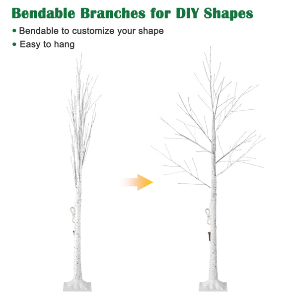 6FT LED Birch Tree with 305 Warm White Lights, 8 Modes, and Adjustable Brightness for Indoor/Outdoor Summer, Christmas, and Holiday Decorations